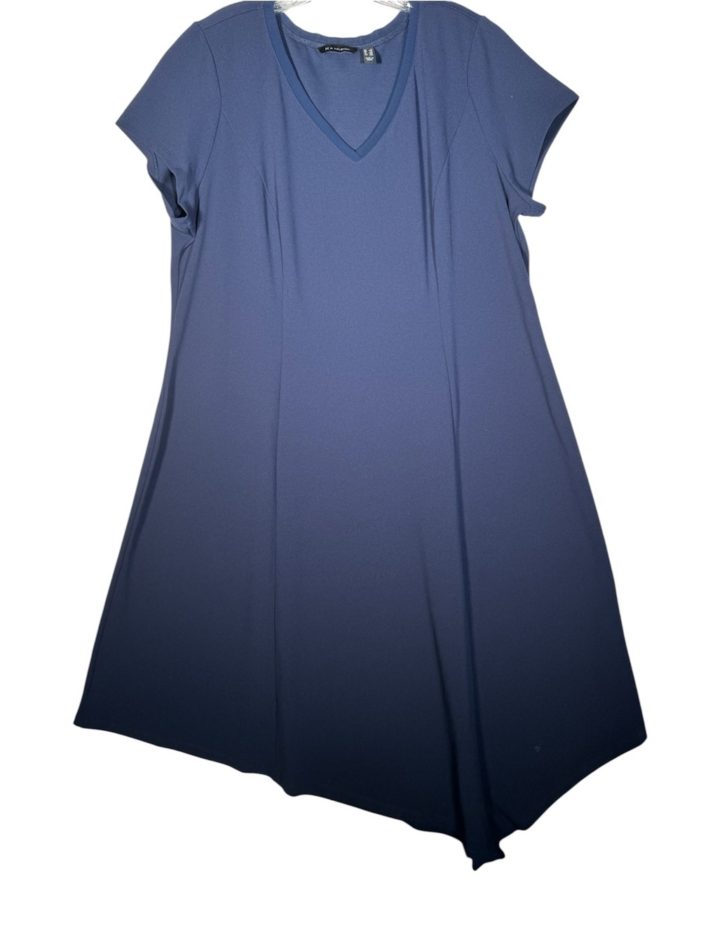 H by Halston Blue Jersey Short Sleeve Shift Dress Asymmetric Hem Plus Sz 1X
